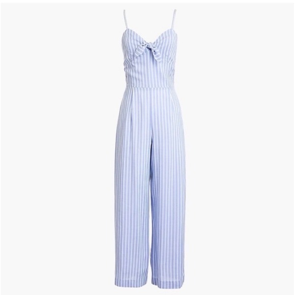 J.Crew Factory‎ Blue White Tie Front Jumpsuit Lined Size 6 - Picture 2 of 10